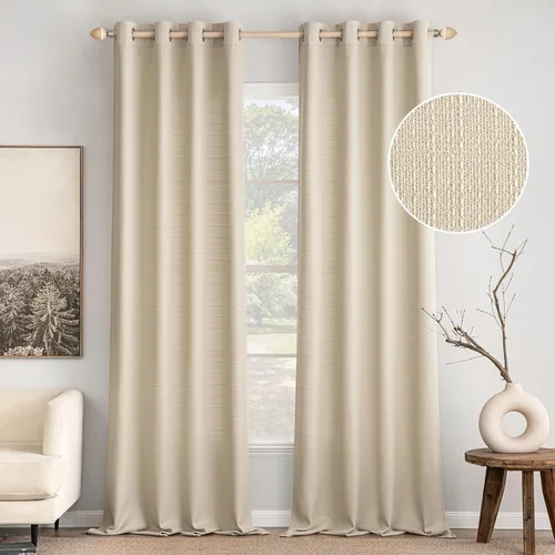 Vista 18 de MIULEE Cortinas texturizadas de lino sintético marrón natural de 84 pulgadas de largo, juego de 2 paneles para sala de estar y dormitorio, tejido