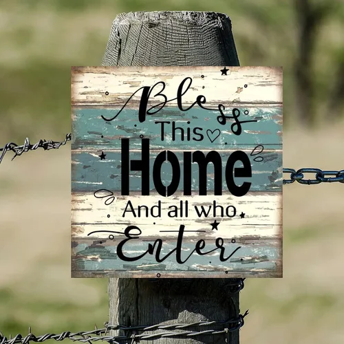 Vista 6 de SILYHEART Bless This Home and All Who Enter Wood Framed Sign Wood Wall Art Rustic Family Phrase Home Family Wall Decoration for Home Front Door