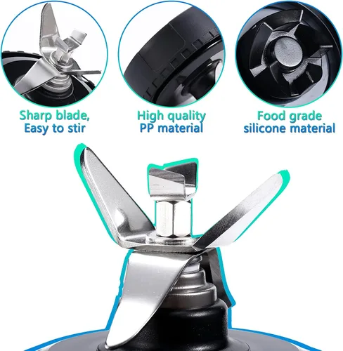 Vista 2 de Piezas de repuesto para licuadora compatibles con Nutri Ninja, cuchilla extractora de 5 aletas, 2 vasos de 16 onzas con tapas para llevar, 3