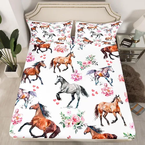 Vista 23 de Erosebridal Sábanas de cama de vaca tamaño individual para decoración rústica, sábana bajera ajustable de estrellas del oeste de Texas para vaquera
