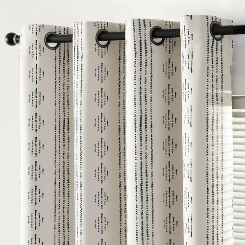 Vista 2 de jinchan - Cortinas bohemias 100% blackout de 54 pulgadas de largo para dormitorio, estampado geométrico negro sobre beige, con ojales
