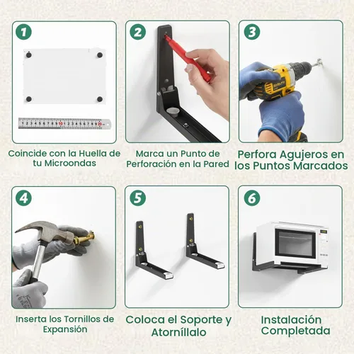 Vista 7 de EsLuker.ly - Horno de microondas universal de acero inoxidable, montaje en pared, color negro