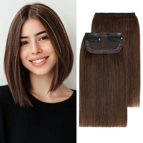 Vista 18 de S-noilite Extensiones de cabello corto con broches, 100% cabello humano real, 2 clips, extensiones con clip para mujeres con cabello delgado, añade