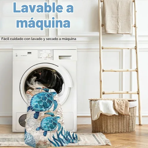 Vista 6 de Cortinas cortas de cocina con diseño náutico de tortugas marinas azules y playas, media cortina de baño para dormitorio, juego de 2 paneles de 27.5