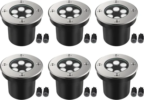 Vista 12 de JESLED Luces de paisaje de bajo voltaje, luces LED de pozo de 6 W IP67 impermeables, 6000 K luces blancas brillantes en el suelo con conectores