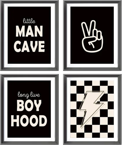 Vista 19 de Pósters Retro de Cueva del Hombrecito Preppy a Cuadros Rayo Signo de Paz Larga Vida a la Niñez para Habitación de Niño Adolescente Decoración