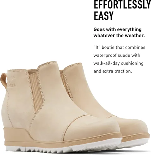 Vista 3 de Sorel - Botas cortas hasta el tobillo para mujer Evie, piel de ante impermeable, suela de cuña
