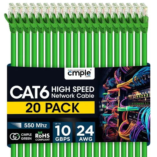 Vista 11 de Cmple - Cable Ethernet Cat 6 de 1.5 pies, cables de conexión Cat6, cable LAN de 10 Gbps, cable de red de 550 MHz, conectores RJ45, compatible