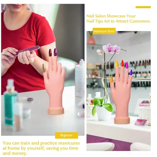 Vista 7 de Paquete de 2 puntas de uñas de práctica, herramienta de mano de entrenamiento de arte y 1 par de práctica de pie falso, herramienta de manicura