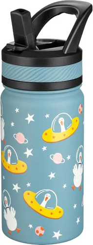 Vista 11 de Fanhaw Botella de agua aislada para niños de 14 onzas con tapa de pajita – Acero inoxidable de doble pared al vacío, a prueba de fugas, botellas