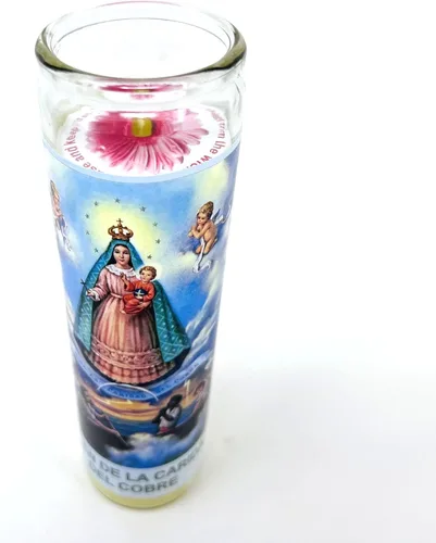 Vista 3 de Virgen de la caridad del cobre veladora de rezo sin fragancia 14 oz vaso grande una pieza vela de oración de una pieza 14 oz de vidrio alto oración