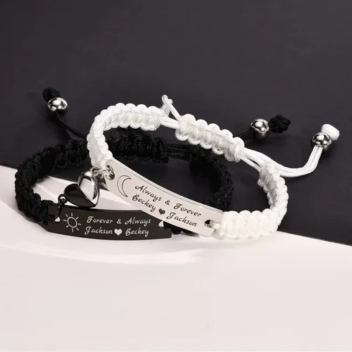Vista 5 de MEALGUET Pulsera personalizada para él pulsera trenzada hecha a mano con nombre grabado, regalo para novio, marido, papá, regalo personalizado
