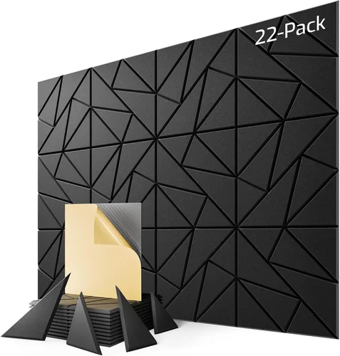 Vista 22 de Paquete de 6 paneles acústicos autoadhesivos, paneles de espuma de alta densidad a prueba de sonido de 12 x 12 x 0.4 pulgadas para paredes, paneles