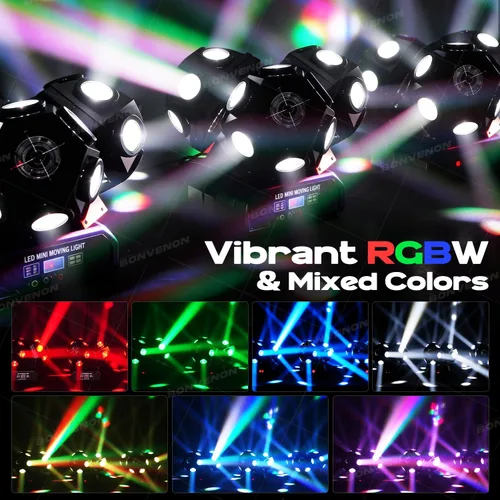 Vista 2 de Dreamland - Luces de DJ con cabeza móvil, LED RGBW, luz de discoteca con rotación y control DMX automático, luces de escenario, iluminación de DJ