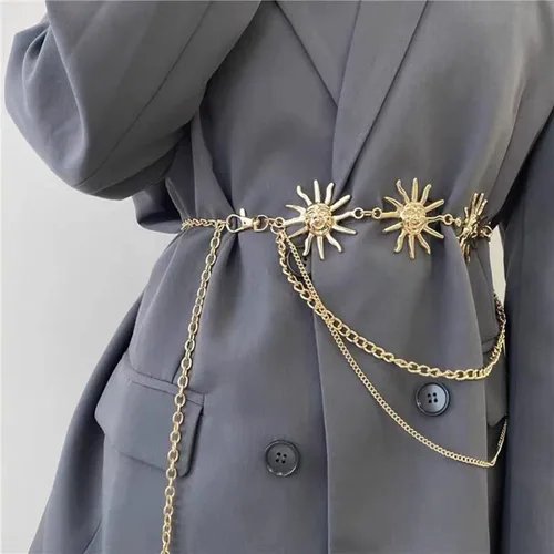 Vista 5 de Cadena de cintura, cinturones de cadena dorada para mujer, borlas largas ajustables, cadena para el vientre, accesorios de joyería