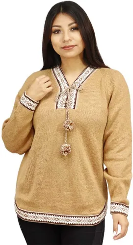 Vista 5 de Suéter de lana de alpaca para mujer, suéteres de alpaca para mujer, chaqueta de lana de alpaca para mujer, diseño étnico, suéter con cuello en V