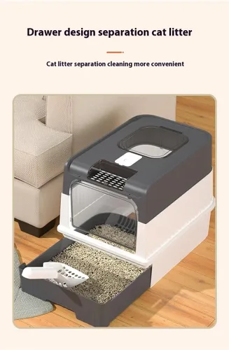 Vista 2 de Caja de arena para gatos, totalmente cerrada, inodora, capacidad Premium Cat (BY-4202) (negro)