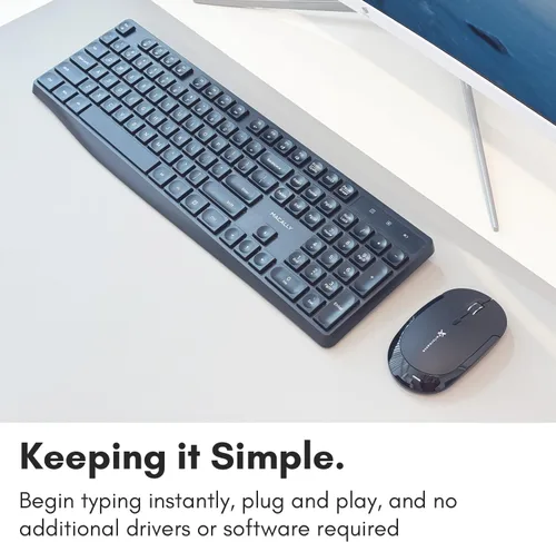 Vista 12 de Macally Teclado inalámbrico - Teclado ergonómico de tamaño completo de 2.4 G inalámbrico con teclado numérico y 13 teclas de acceso directo