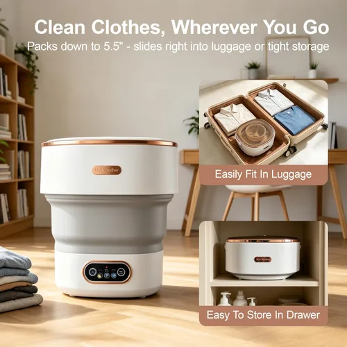Vista 5 de Portable Washing Machine 20L, Foldable Mini Washer & Spin Dryer combo with 3 Modes, small laundry machine for RV, Camping, Dorm, Apartment, Travel