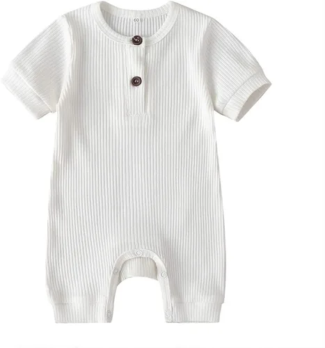 Vista 124 de Mameluco unisex de manga corta para bebé recién nacido, con botones, de una pieza, ropa de color sólido