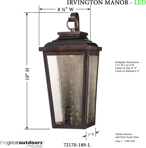 Vista 2 de THE GREAT OUTDOORS Irvington Manor - Farol de bolsillo LED con 1 luz en bronce Chelesa con cristal transparente