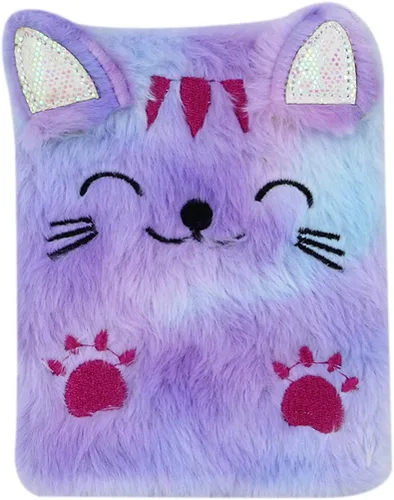 Vista 10 de BOLLEY JOSS Lovely Animal Notebook Kids Plush Diary for Girls Women Teens Cute Cat Fuzzy Journal Writing Pad A6 Ruled 160 Pages