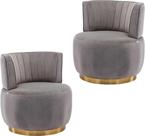 Vista 10 de Silla giratoria de terciopelo, sillón giratorio tapizado de 360 grados, moderno y cómodo sillón redondo para sala de estar pequeña, dormitorio Gris