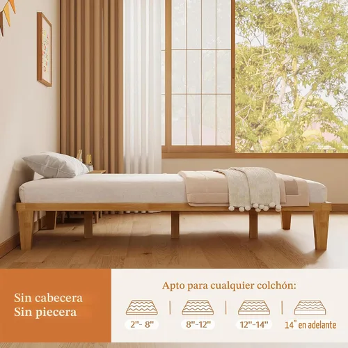 Vista 6 de IOTXY - Marco de cama de plataforma individual XL, base de colchón de madera maciza de 12 pulgadas