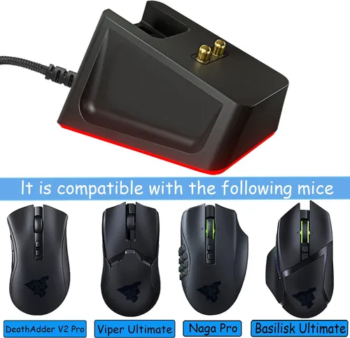 Vista 3 de Base de carga con cable de carga USB de 4.9 pies para Razer Naga ProDeathAdderBasiliskViper Ultimate Gaming Mouse, base magnética con indicador