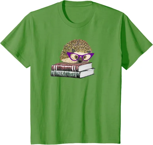 Vista 15 de Adorable erizo libro NERD playera de manga corta, Marino Negro