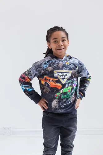Vista 6 de Monster Jam Sudadera con capucha de forro polar para niños pequeños a grandes Grave Digger El Toro Loco Megalodon