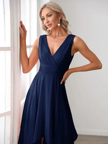 Vista 5 de Ever-Pretty Women V Neck Ruched Irregular Hem A Line Chiffon Short Cocktail Dress 03142-US
