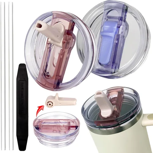 Vista 8 de Paquete de 2 tapas de repuesto con popote abatible desmontable para vaso térmico de 30 oz, compatible con Stanley Quencher ProTour, tapa a prueba