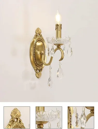 Vista 5 de Apliques de pared retro franceses, lámpara de pared de lujo para interiores con base E14, iluminación de noche de cristal para comedor, sala