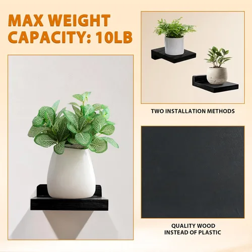 Vista 7 de Estante pequeño de pared, mini estantes flotantes para pared de 4 pulgadas, juego de 4, estante de decoración de exhibición para dormitorio, baño