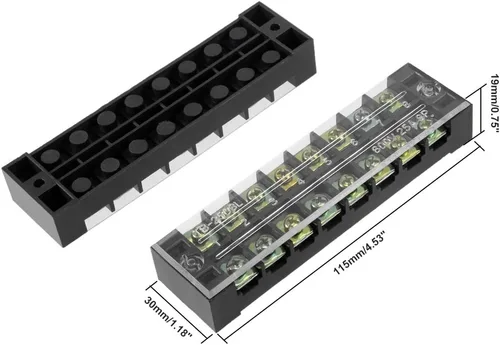 Vista 3 de uxcell 4 unids 8 posiciones filas dobles 600 V 25 A cable barrera bloque terminal tira TB-2508L