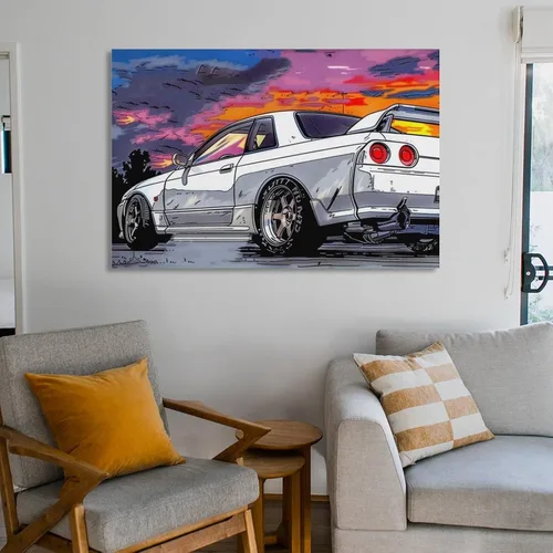 Vista 6 de R32 Jdm - Carteles de automóvil deportivo de dibujos animados japoneses Jdm para dormitorio, decoración de pared de automóvil para decoración