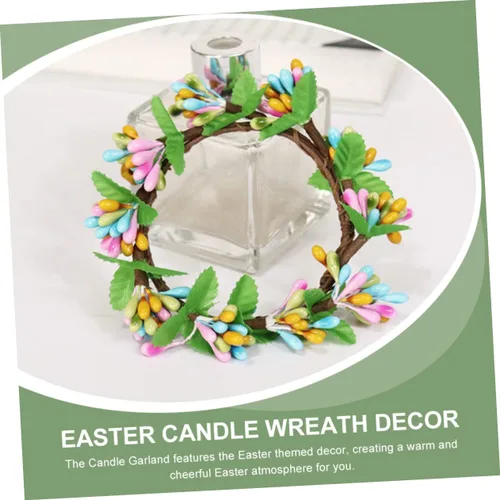Vista 4 de KOMBIUDA 4 coronas de velas de Pascua para decoración de mesa, portavelas de bayas de primavera, encantadores adornos florales para fiestas