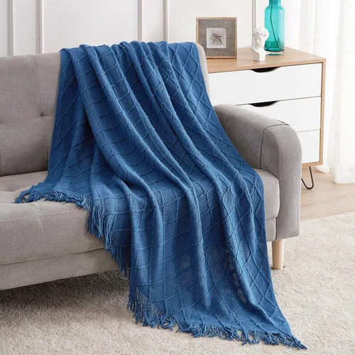 Vista 49 de Bourina Manta de punto decorativa con textura, unicolor y suave, para sofá, 50 x 60 pulgadas, almendra Knitted Throw Blanket 50x60 Inches, Soft