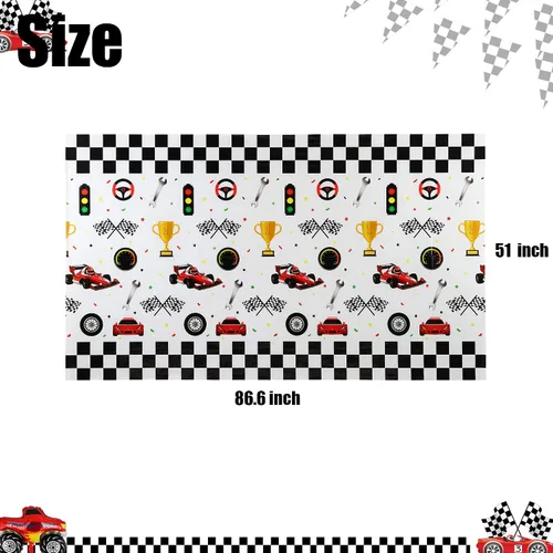 Vista 3 de Mantel de plástico para mesa de auto de carreras para fiesta de cumpleaños de carreras 2 piezas de plástico de coche de carreras cubierta de mesa