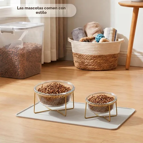 Vista 8 de Cuenco elevado de vidrio pequeño inclinado para gatos y perros, plato elevado para comida para gatos, plato de agua para mascotas, cuencos