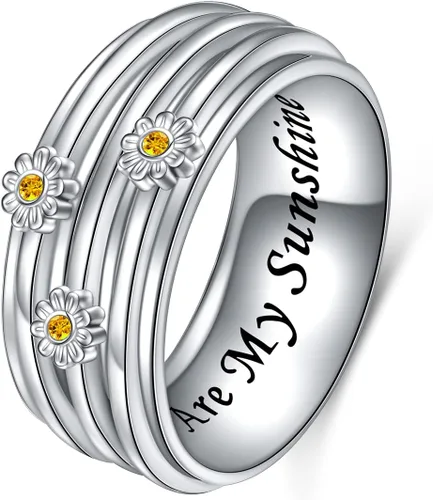 Vista 14 de Anillo giratorio para aliviar la ansiedad con margaritas You Are My Sunshine Flower Fidget Ring de plata esterlina TDAH para aliviar el estrés
