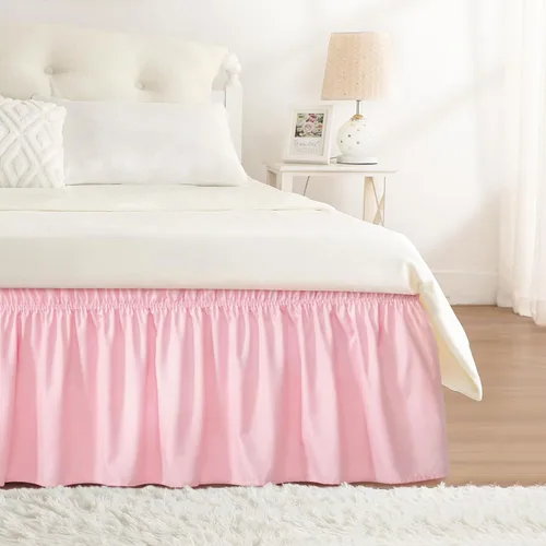 Vista 78 de Falda de cama RIMELA tamaño Queen color verde bebé con caída de 15 pulgadas, falda elástica envolvente, volante que protege contra el polvo