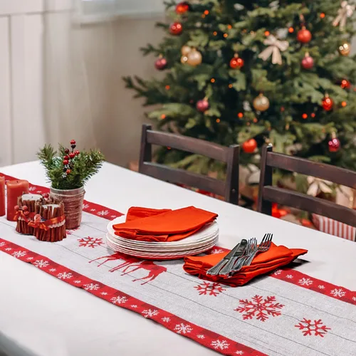 Vista 3 de SULOLI Camino de mesa de Navidad de Papá Noel, decoración de mesa de comedor para interiores y exteriores, decoración de fiesta, 13 x 71 pulgadas