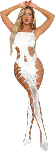 Vista 8 de Body de malla sexy para mujer, lencería de red elástica, body de una pieza transparente Negro