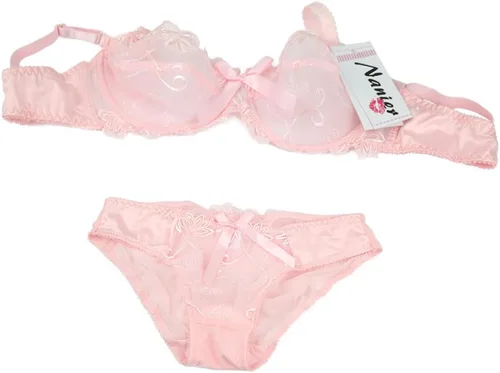 Vista 5 de Conjunto de brasier de encaje fino y transparente para mujer