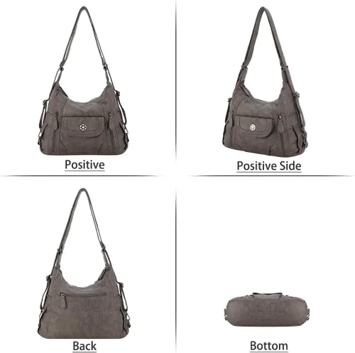 Vista 4 de Angel Kiss Purses and Handbags for Women Washed Vegan Leather Crossbody Hobo Satchel Shoulder Mutipocket Tote Purse