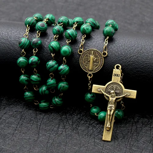 Vista 59 de KOMI Rosario de cuentas católicas para mujer, collar de cuentas de rosario con cruz de crucifijo, perlas de cristal, rosario, rosarios, católicos
