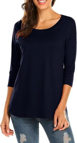 Vista 3 de Sherosa Camiseta casual de manga 34 con cuello redondo para mujer