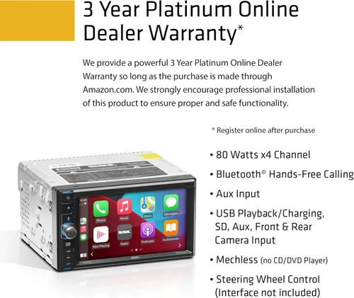 Vista 3 de Sound Storm Laboratories DDCP62 Estéreo para automóvil - Apple CarPlay, doble Din, pantalla táctil capacitiva de 6.2 pulgadas, Bluetooth, sin